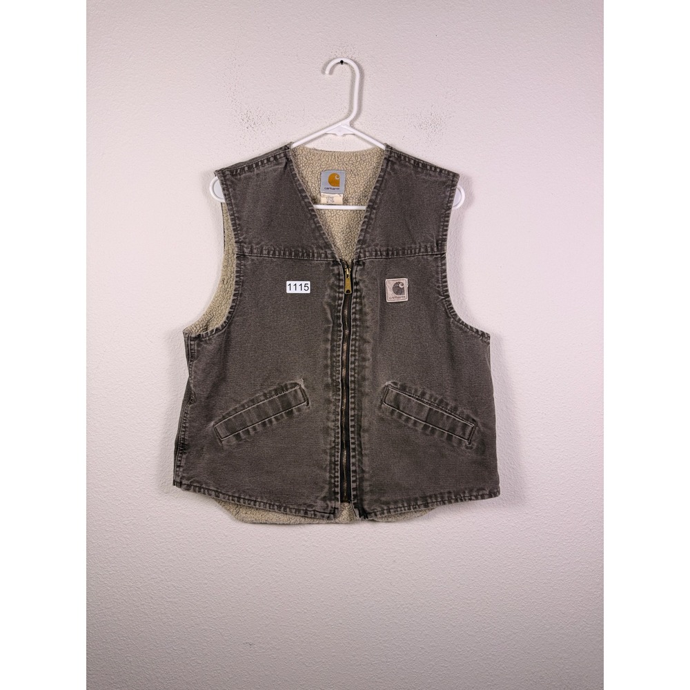 Carhartt V13 Sandstone Duck Sherpa Lined Vest Faded Gray Mens XL 48
